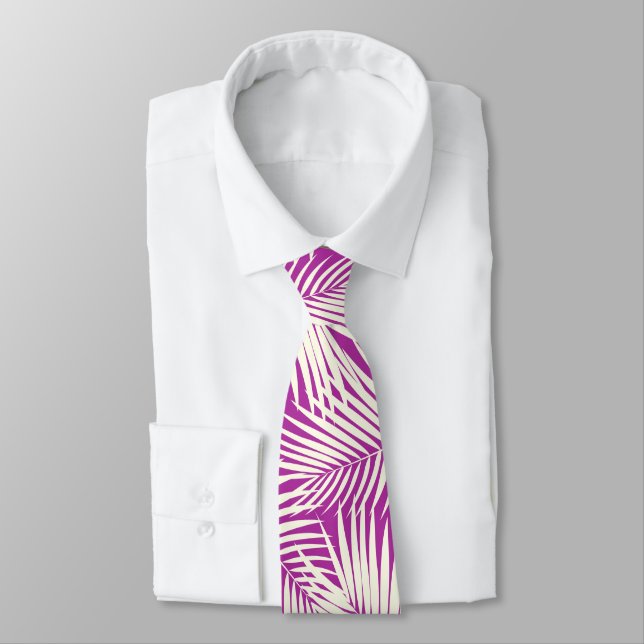 Kona Palms Hawaiian Leaf Radiant Orchid Tie (Tied)