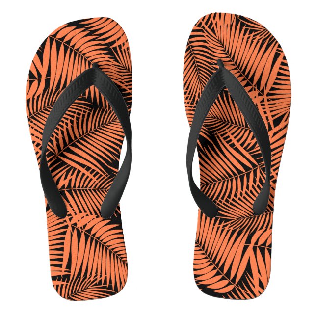 Kona Palms Hawaiian Leaf Tropical - Tangerine Flip Flops (Footbed)