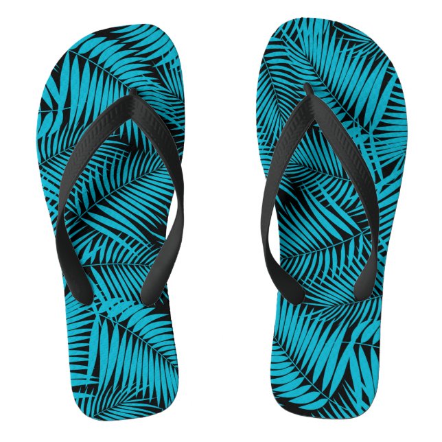 Kona Palms Hawaiian Leaf Tropical - Turq Flip Flops (Footbed)
