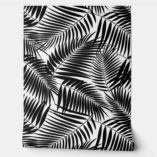 Kona Palms Hawaiian Tropical Leaf - Black Wallpaper (Unrolling)