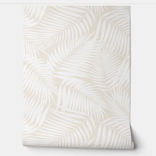 Kona Palms Hawaiian Tropical Leaf - White Wallpaper (Unrolling)