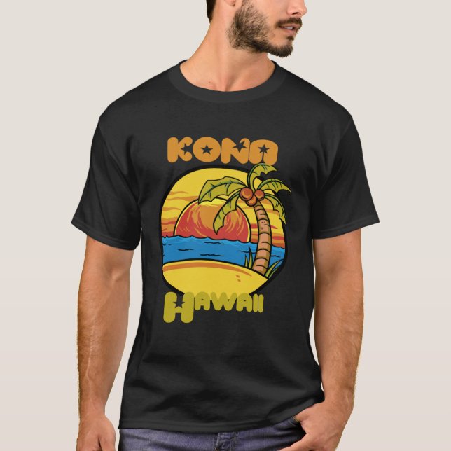 Kona Sunset Vacation Hawaii Palm trees Ocean T-Shirt (Front)