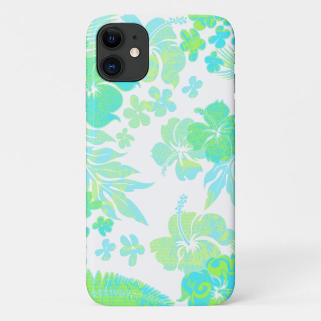 Kona Times Aqua Hibiscus Hawaiian Engineered Case-Mate iPhone Case (Back)
