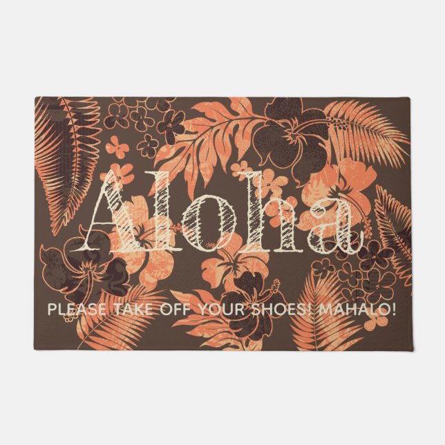 Kona Times Hibiscus Hawaiian Aloha Brown Doormat (Front)