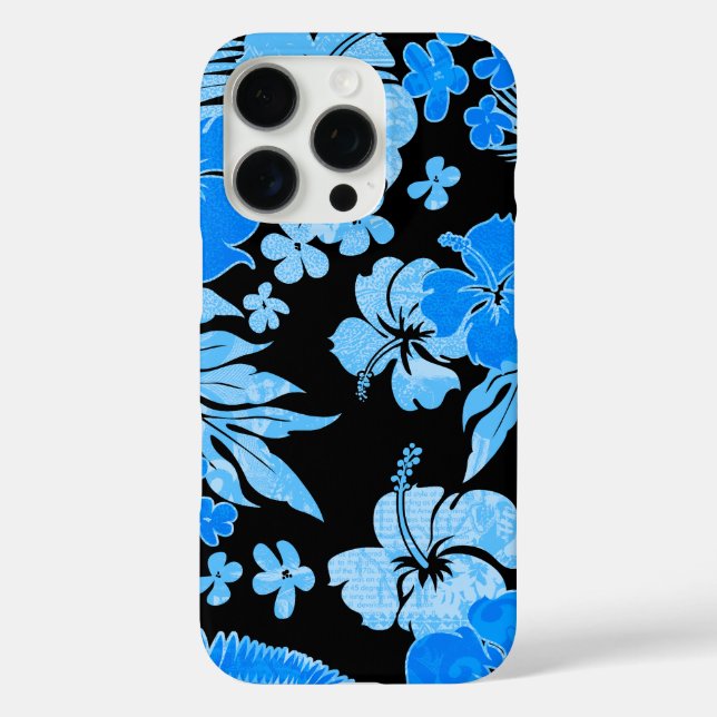 Kona Times Hibiscus Hawaiian Engineered Black Blue Case-Mate iPhone Case (Back)