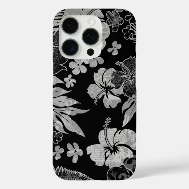 Kona Times Hibiscus Hawaiian Engineered Black Grey Case-Mate iPhone Case (Back)