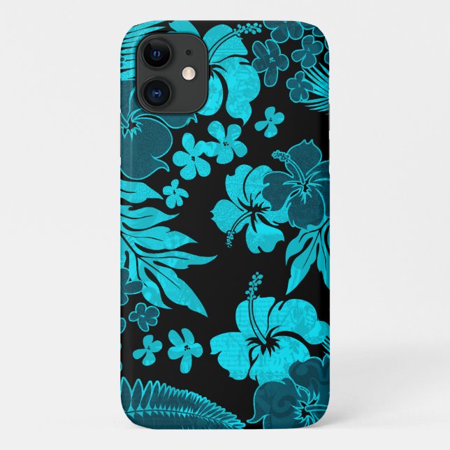 Kona Times Teal Hibiscus Hawaiian Engineered Case-Mate iPhone Case (Back)