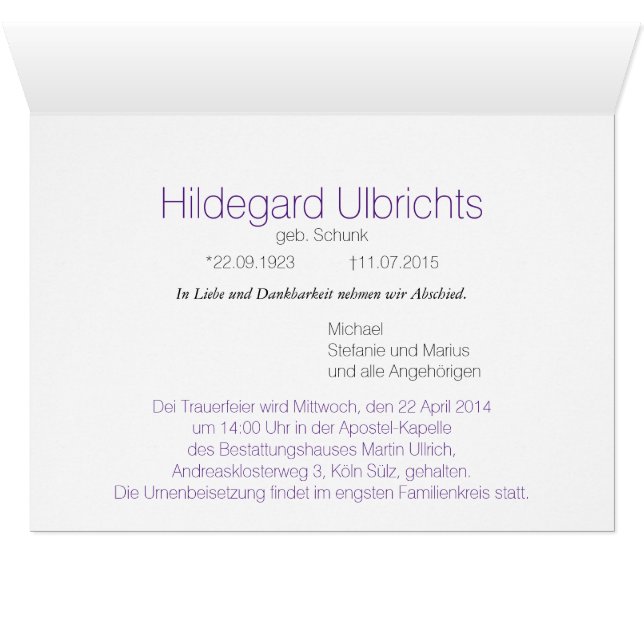 Kondolenzkarte (Inside Horizontal (Bottom))