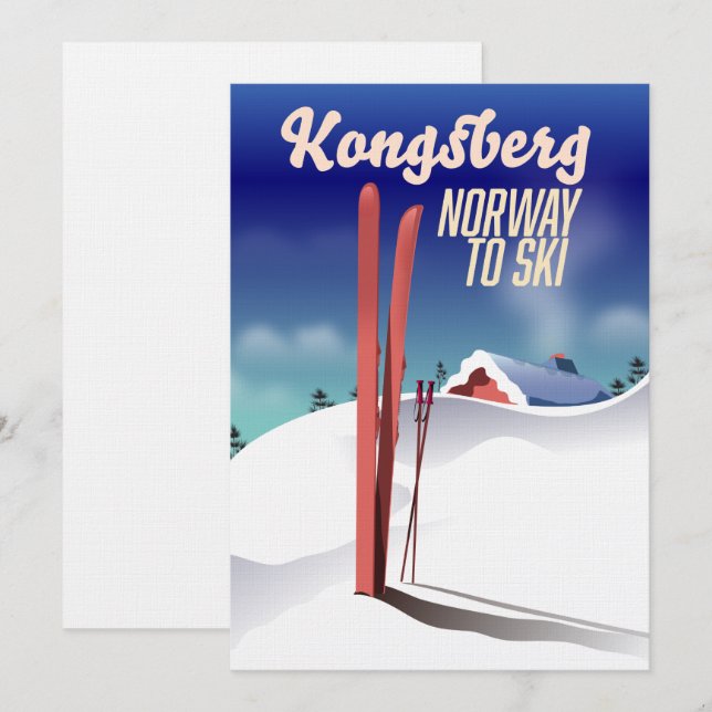 Kongsberg norway ski travel poster. invitation (Front/Back)