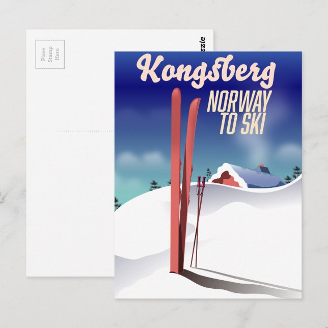Kongsberg norway ski travel poster. postcard (Front/Back)