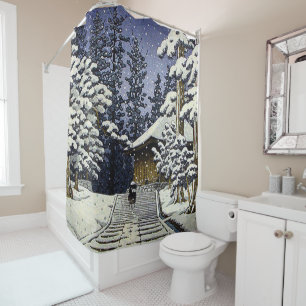 Konjikido in Snow Hiraizumi Kawase Hasui Shower Curtain