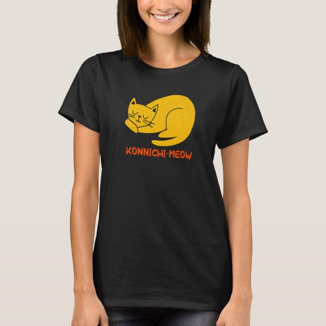 Konnichimeow Beautiful Cat  Cute Kitten Japanese T-Shirt (Front)