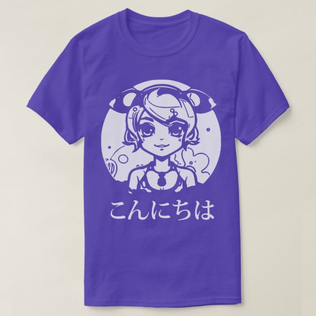 Konnichiwa Hello Japanese  Girl T-Shirt (Design Front)