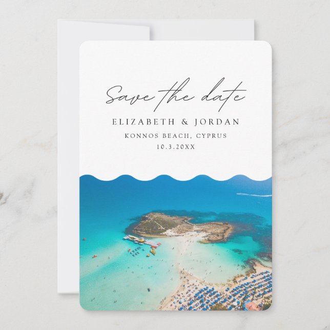 Konnos Beach Cyprus Wedding Save the Date Invitation (Front)