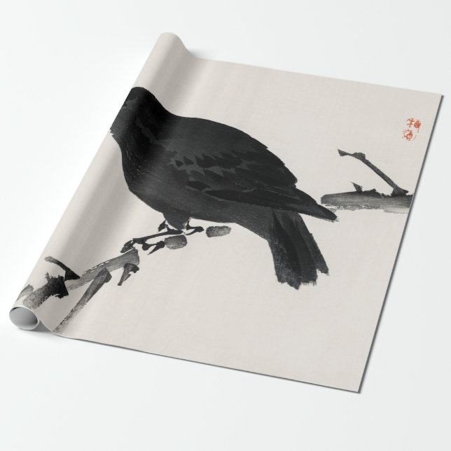 Kōno Bairei Crow Wrapping Paper (Unrolled)