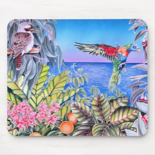 Kookaburra and Rainbow Lorikeets Mouse Mat (Front)