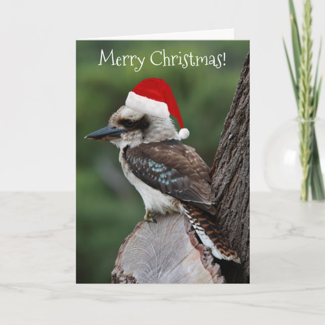 Kookaburra Bird Animal Red Santa Hat Christmas Card (Front)