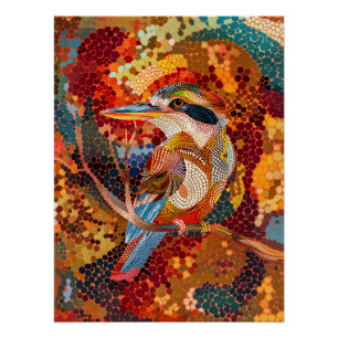 Kookaburra in Aborigine Dot Art Style Poster