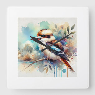 Kookaburra in Light 230824AREF128 - Watercolor Square Wall Clock