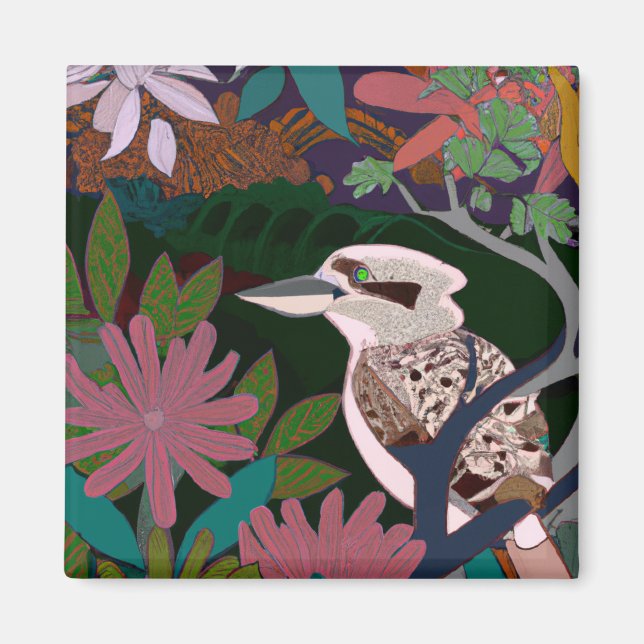 Kookaburra Tropical Bird Plants painting flower Ma Magnet (Front)