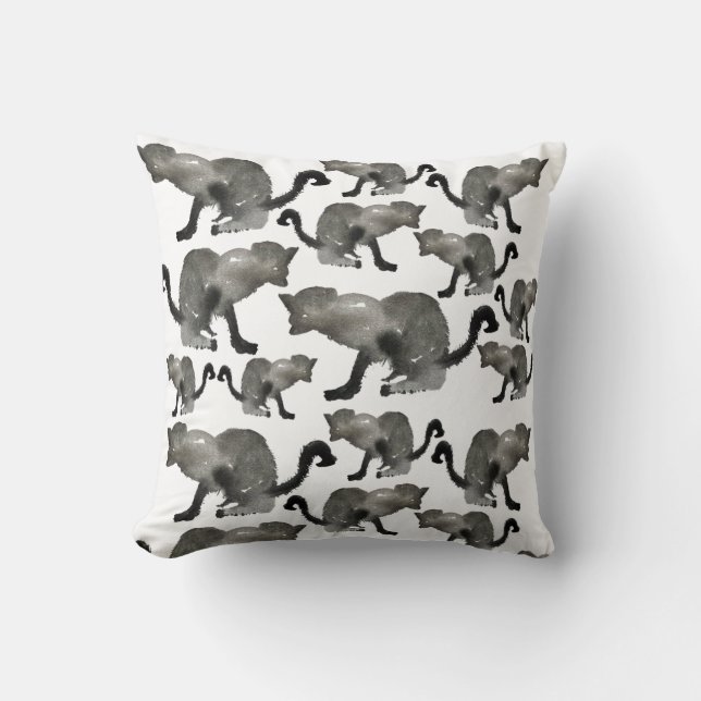 Kool black watercolor kitty cat cushion (Front)