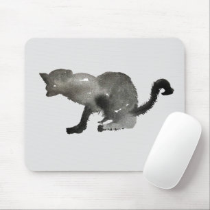 Kool black watercolor kitty cat mouse mat