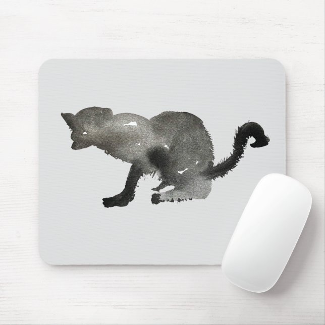 Kool black watercolor kitty cat mouse mat (With Mouse)
