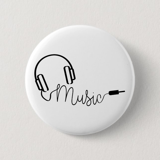 Koptelefoon voor muziek app, radio of mp3 luiteren 6 cm round badge (Front)