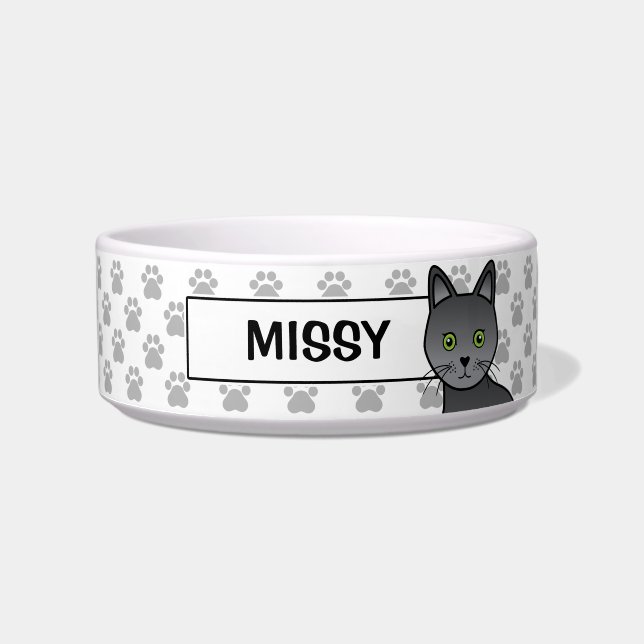 Korat Cat Head Illustration And Cat's Name Bowl (Front)