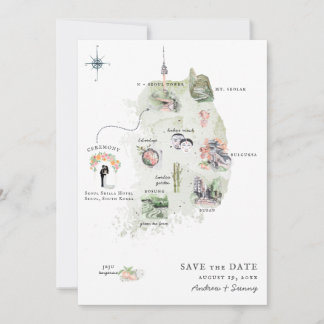 Korea | Destination Wedding Itinerary Map Invitation
