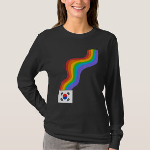 Korea Flag Wavy Rainbow ROYGBIV Pride in Korea Rai T-Shirt