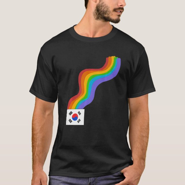 Korea Flag Wavy Rainbow ROYGBIV Pride in Korea Rai T-Shirt (Front)