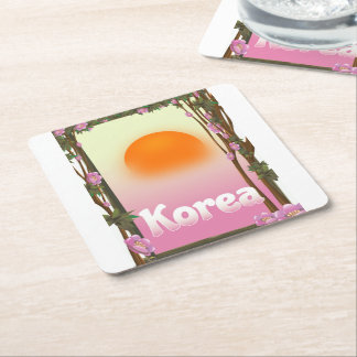 Korea Flowers travel poster Square Paper Coaster