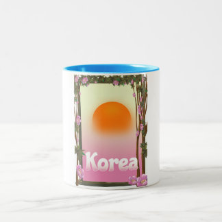 Korea Flowers travel poster Two-Tone Coffee Mug