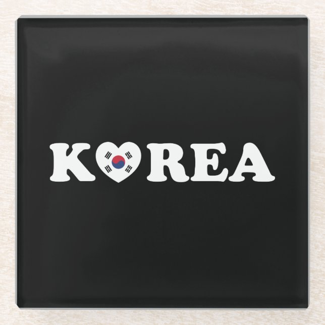 Korea Love Heart Flag Glass Coaster (Front)