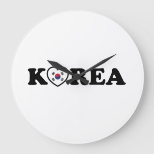Korea Love Heart Flag Large Clock