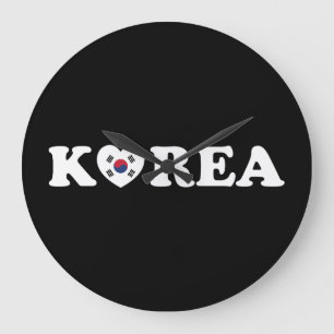Korea Love Heart Flag Large Clock