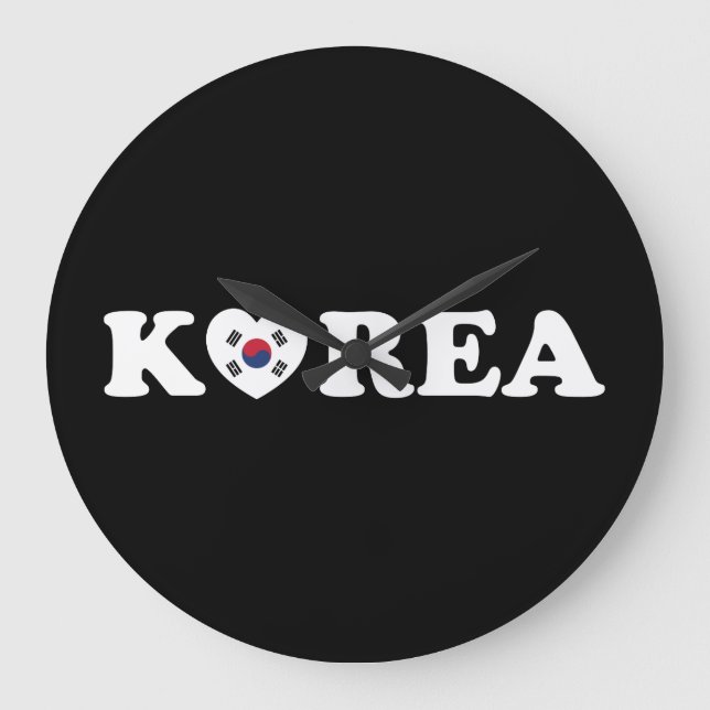 Korea Love Heart Flag Large Clock (Front)