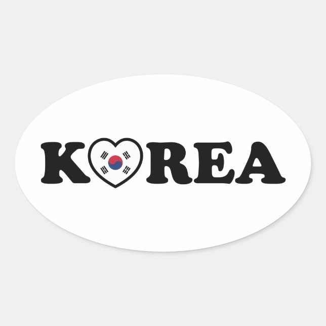Korea Love Heart Flag Oval Sticker (Front)