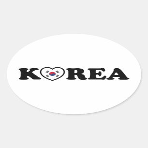 Korea Love Heart Flag Oval Sticker