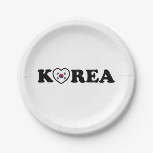 Korea Love Heart Flag Paper Plate