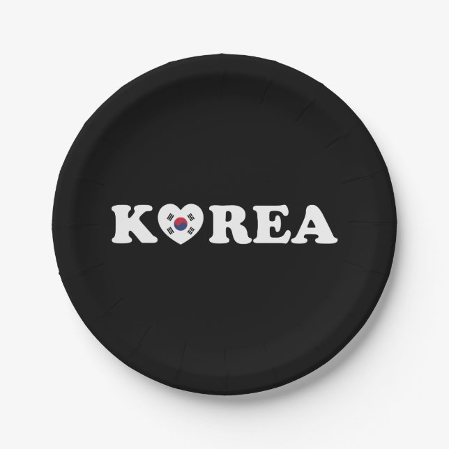 Korea Love Heart Flag Paper Plate (Front)