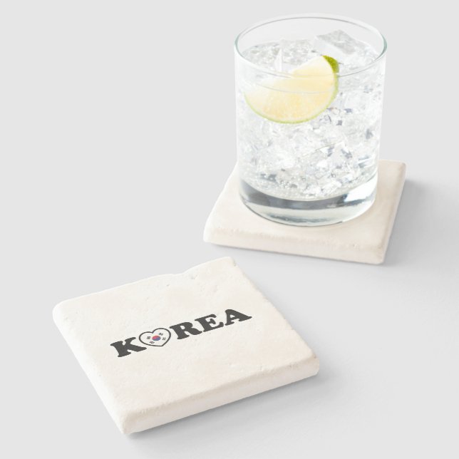 Korea Love Heart Flag Stone Coaster (Side)