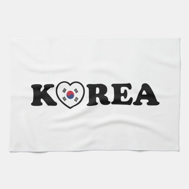 Korea Love Heart Flag Tea Towel (Horizontal)