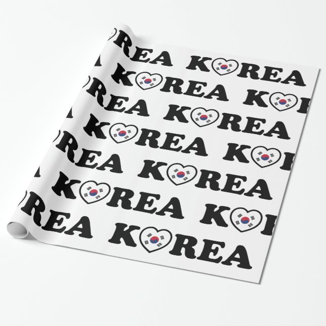 Korea Love Heart Flag Wrapping Paper (Unrolled)