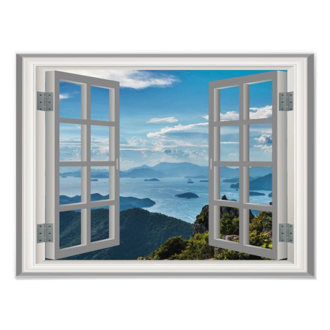 Korea Shoreline Ocean Misty Blue Asian Mountains Photo Print (Front)
