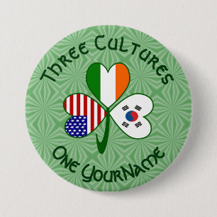 Korea (South) Ireland USA Flags Shamrock Your Name 7.5 Cm Round Badge
