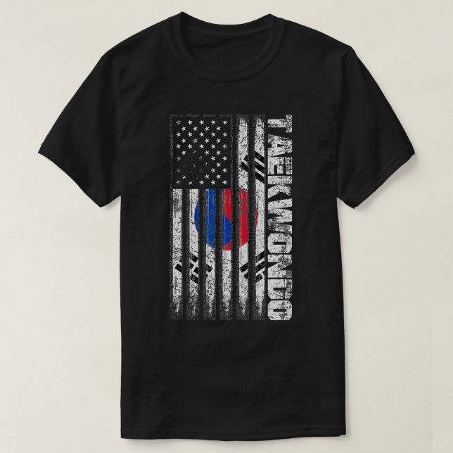 Korea US Flag Taekwondo  T-Shirt (Design Front)