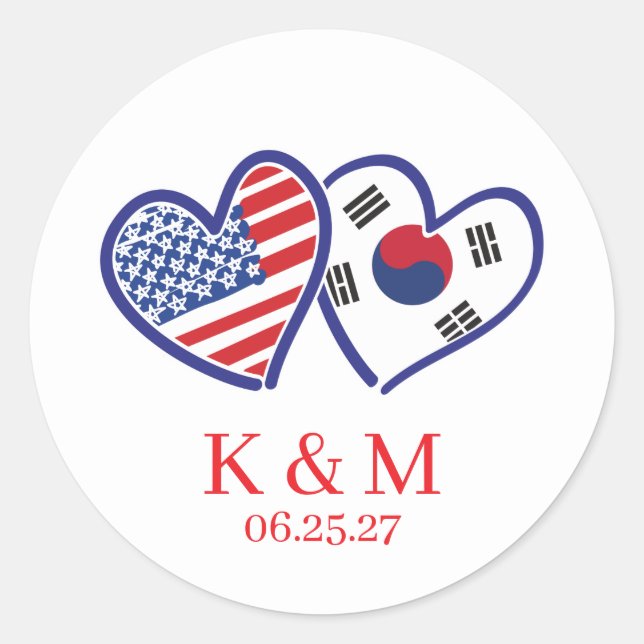 Korean American Heart Flags Classic Round Sticker (Front)