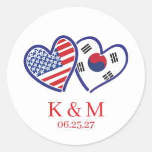 Korean American Heart Flags Classic Round Sticker